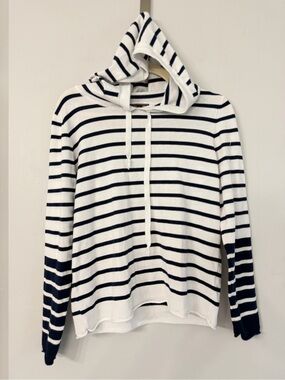 Lety & Me Navy Blue and White Stripes Hooded Long Sleeve Shirt Women’s Medium